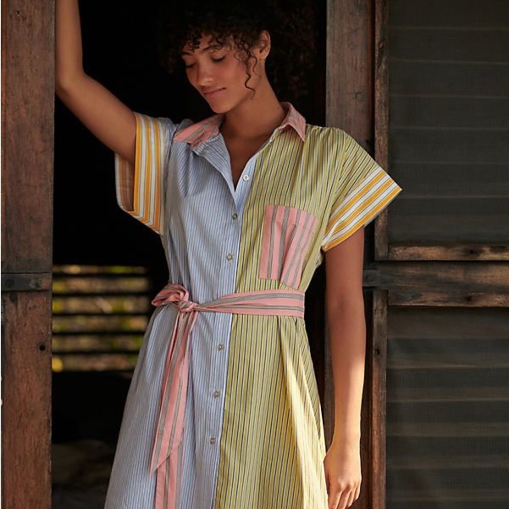 Anthropologie Maeve Color Block Collared Button Down Shirt Dress